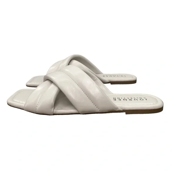 Journee Collection Divyah Crisscross Puff Flat Sandals Off White Size 8.5 NWT - Picture 2 of 8